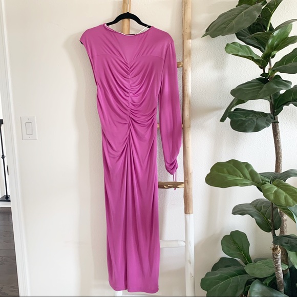 Zara Pink/Purple One Shoulder Gathered Midi Dress NWT - Picture 7 of 7